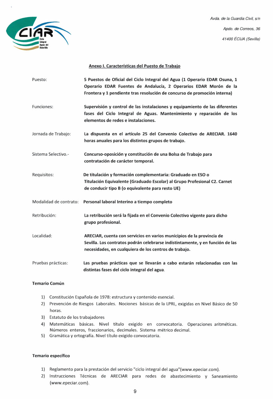 oferta de empleo CIAR-10