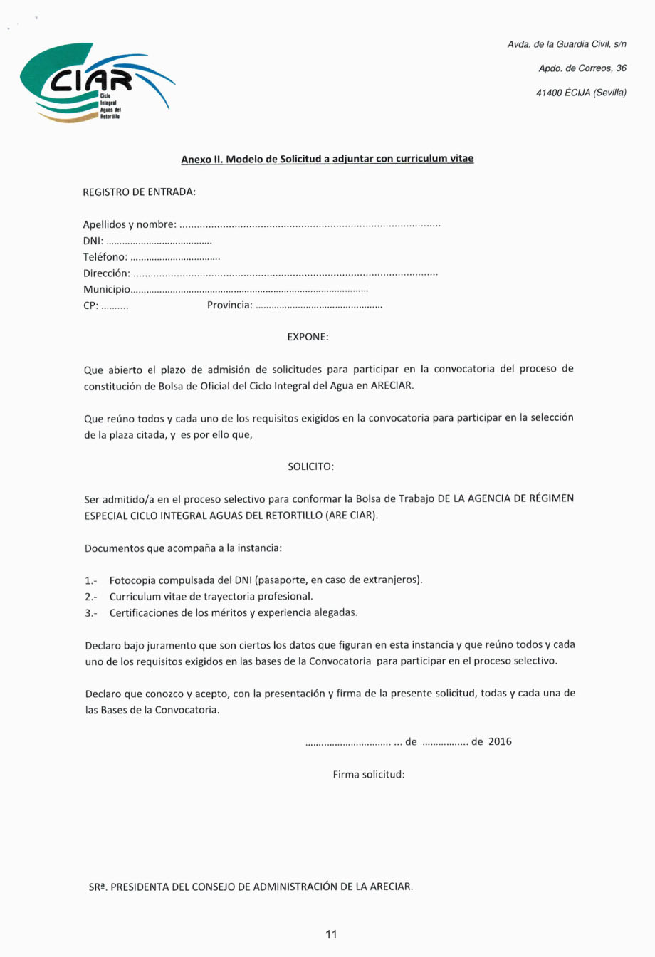 oferta de empleo CIAR-12